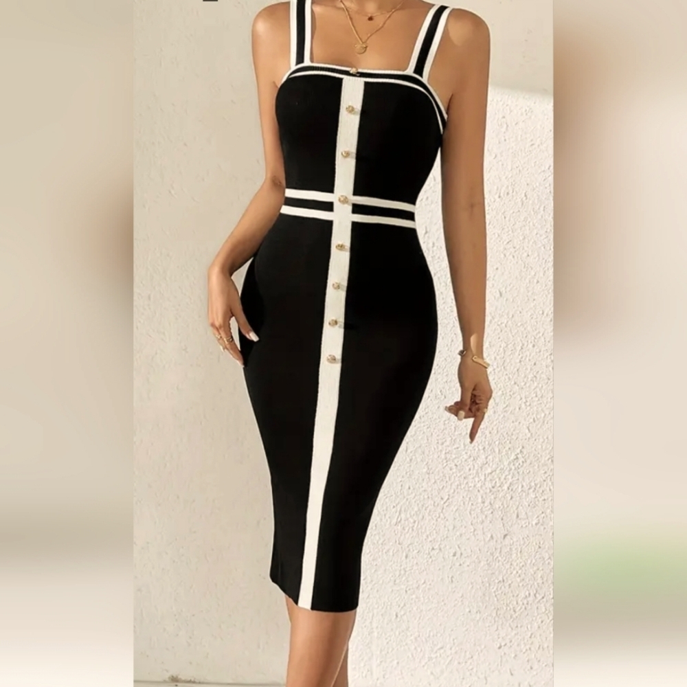 NWOT- Black and white sleveless dress- Medium